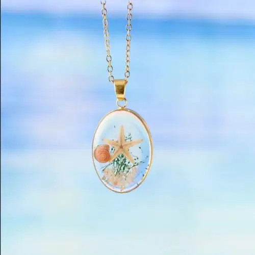 Charmoria Ocean Clear Oval Starfish, Seashells Pendant Necklace – - Image 3