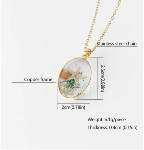 Charmoria Ocean Clear Oval Starfish, Seashells Pendant Necklace – - Image 5