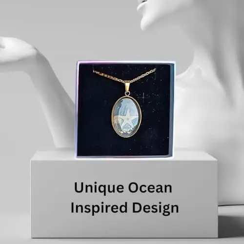 Charmoria Ocean Clear Oval Starfish, Seashells Pendant Necklace – - Image 6