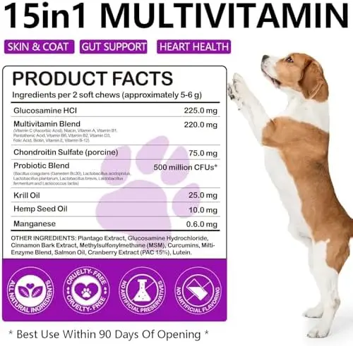 15 in 1 Multivitamin for Dogs - 150 Chewable Snacks with Joint Support, - Image 9