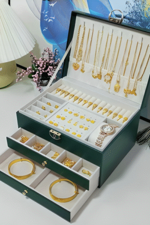 High-End Gold Jewelry Box with Lock Large Capacity Earring Jewelry Precise Handmade Jewelry Box Luxury Storage Case for Diamonds