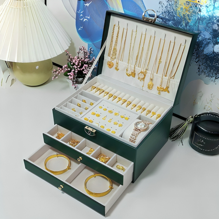 High-End Gold Jewelry Box with Lock Large Capacity Earring Jewelry Precise Handmade Jewelry Box Luxury Storage Case for Diamonds